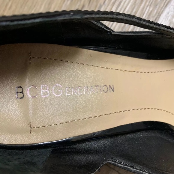 BCBGeneration Wedges Shoes 8.5 Black Suede Patent - Picture 3 of 8